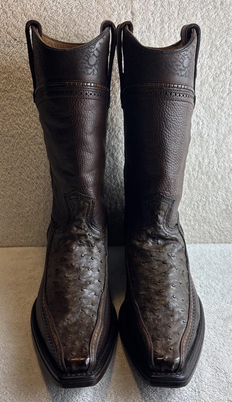 Cuadra Men's Brown 3 Pieces Ostrich Leather Western Boots Size 10 EE 31902